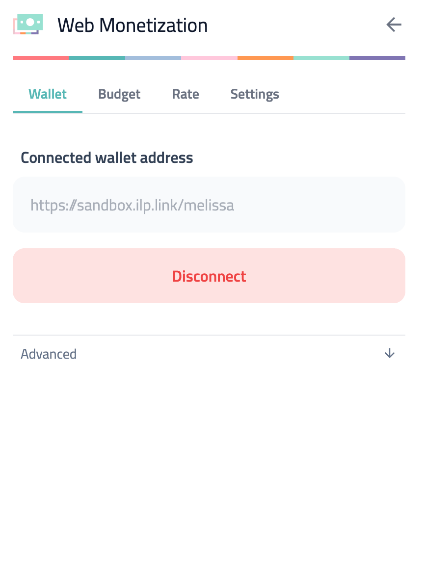 Extension's wallet tab showing the disconnect button